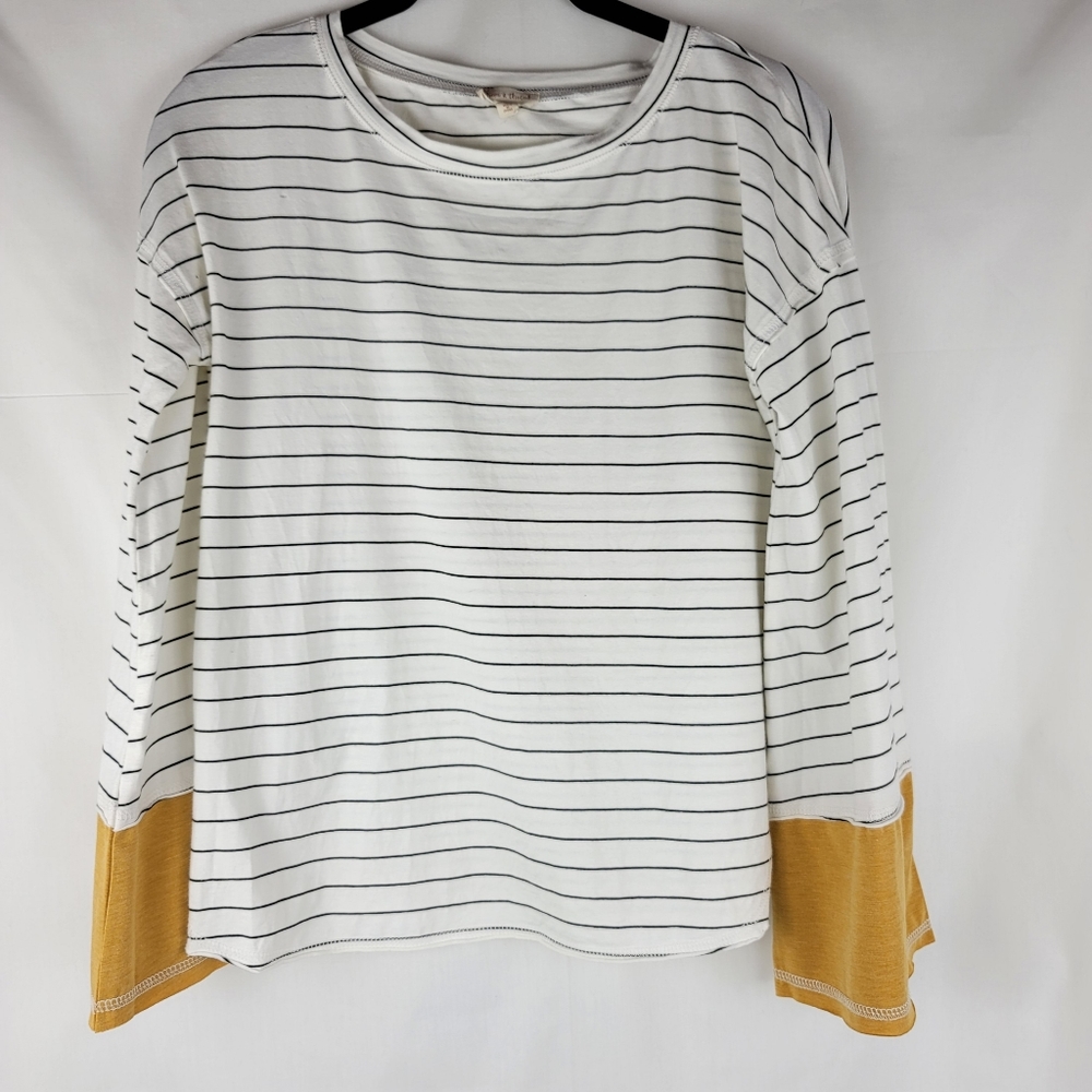 Hem & Thread Flare Sleeve Striped Color Block Long Sleeve Top Size Small